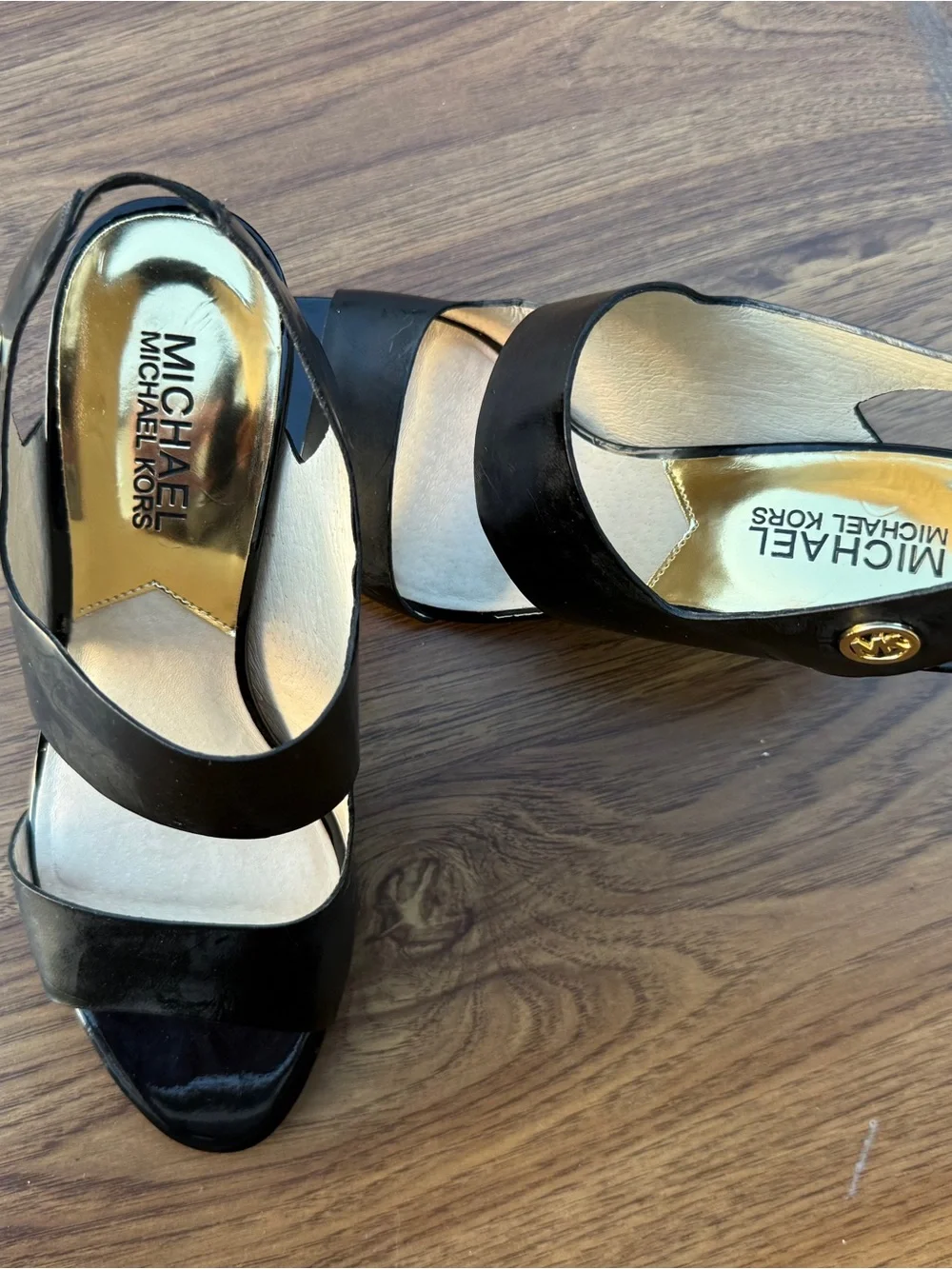 Michael Kors Black Patent Open-Toe Slingback Heels